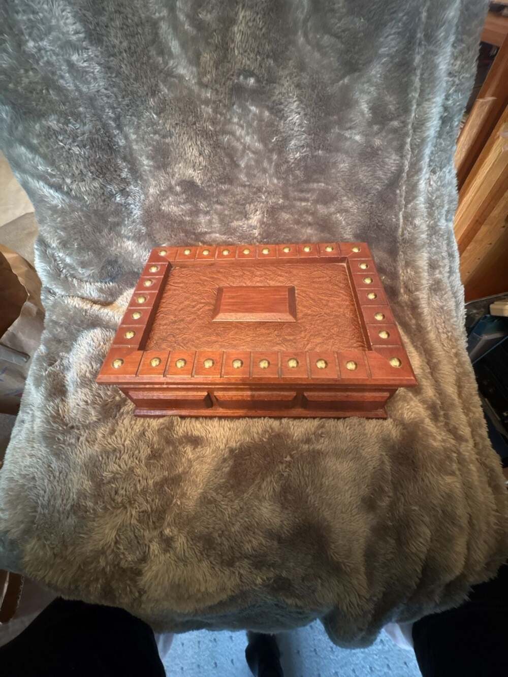 London Leather Camelot Wood And Faux Leather Studded Vintage Jewelry Box